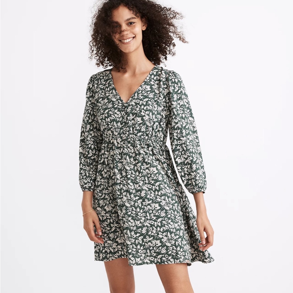 Madewell V-Neck Button-Front Mini Dress in Forest Leaves size XL